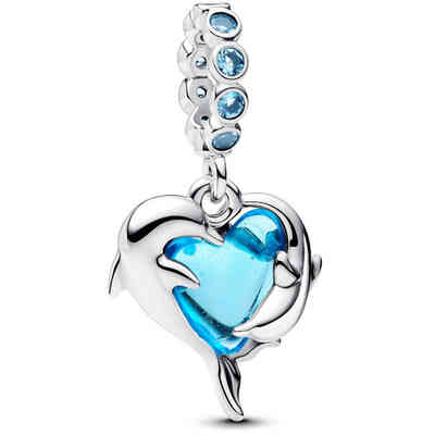 Pandora Charm Pendant Dolphins and Heart Murano Glass Pandora Charm Pendant Dolphins and Heart Murano Glass