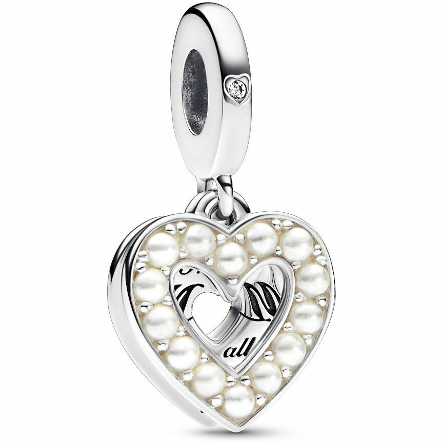 Pandora Charm Pendant Double Heart with Freshwater Cultured Pearls