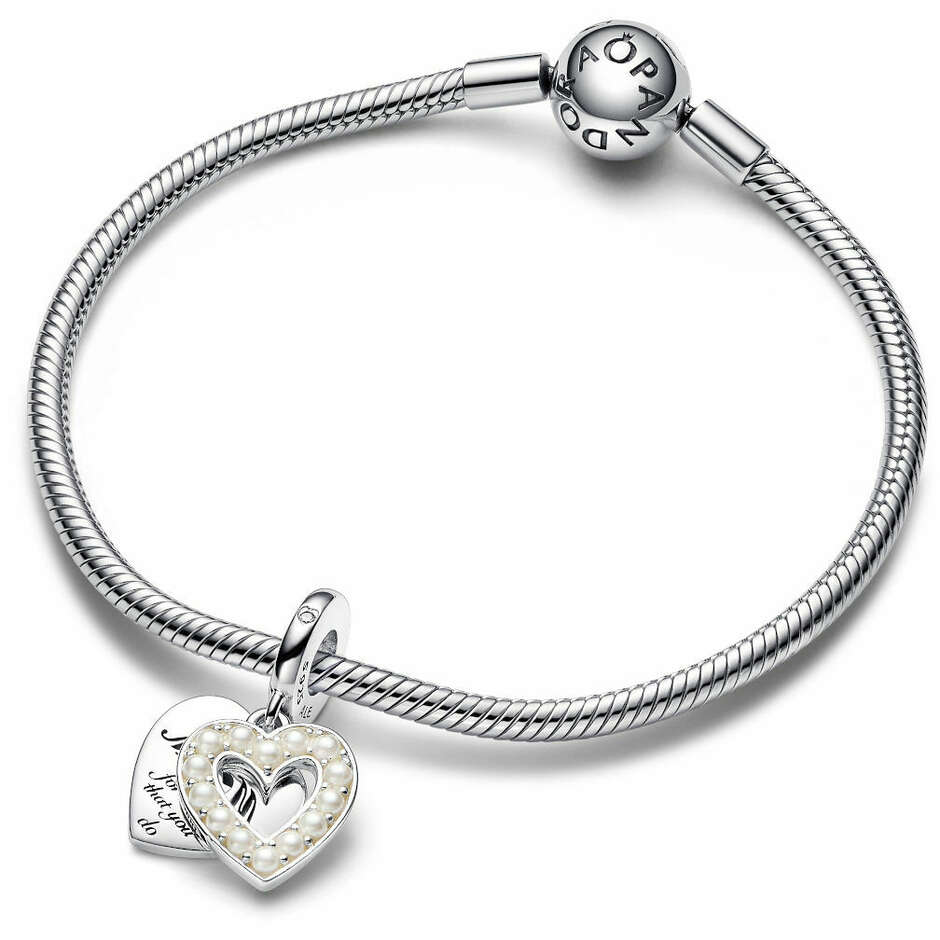 Pandora Charm Pendant Double Heart with Freshwater Cultured Pearls
