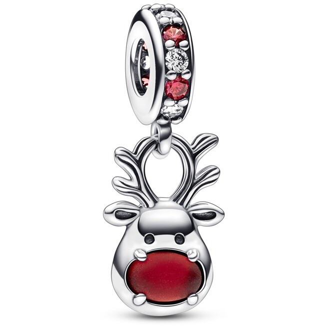 Pandora Charm Pendant Reindeer Red Nose Murano Glass