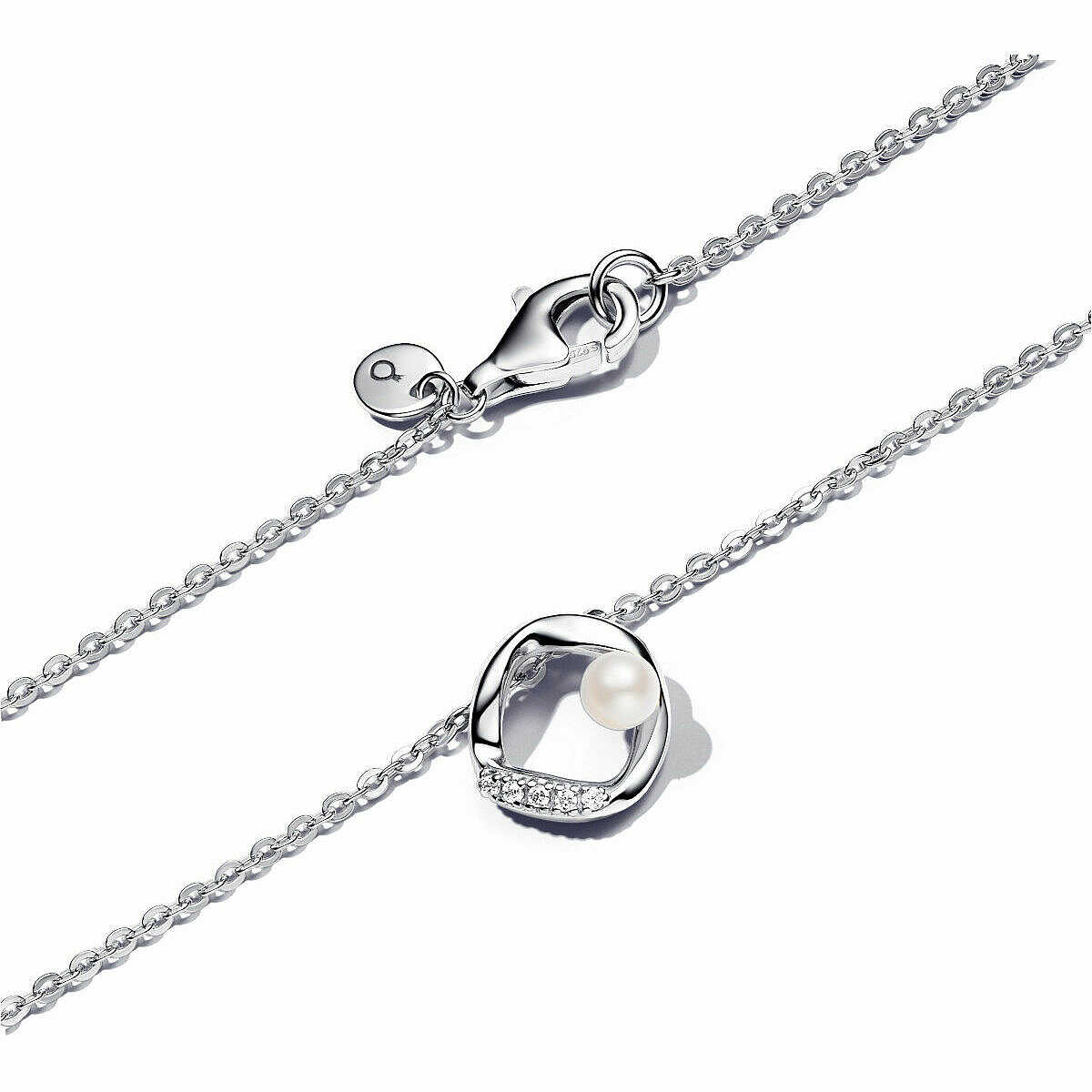 Pandora Circle Necklace Sinuous Line with Pearl and Pavè Franco