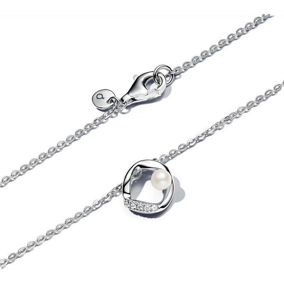 Pandora Circle Necklace Sinuous Line with Pearl and Pavè