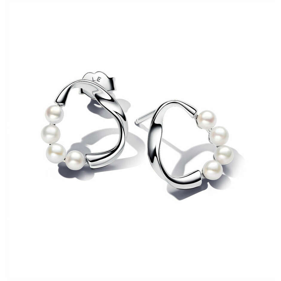 Pandora Circular Sinuous Line Earrings with Cultured Freshwater Pearls