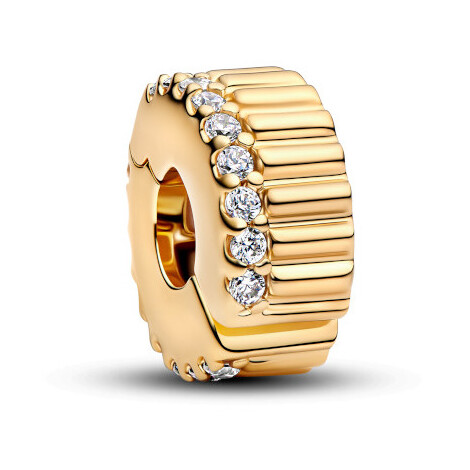 Pandora Clip Striped with Stones Gold Plated