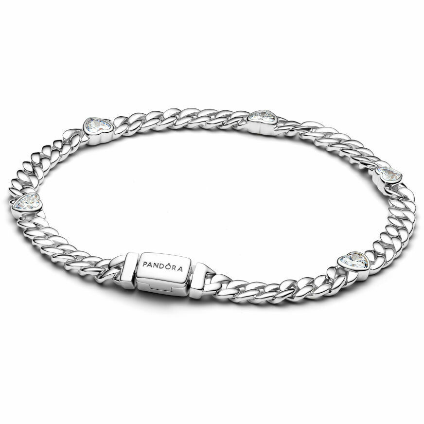 Pandora Cuban Link Chain Bracelet with Hearts