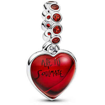 Pandora Double Heart Pendant Charm in Red Murano Glass