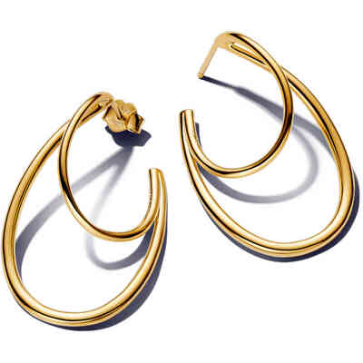 Pandora Double Hoops Earrings Open Curved Line Gold Plated Pandora Double Hoops Earrings Open Curved Line Gold Plated