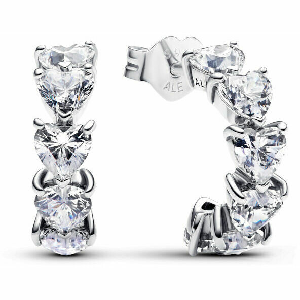 Pandora Earrings Open Hoops Hearts Band