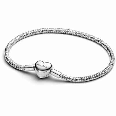Pandora Faceted Snake Chain Bracelet with Heart Clasp