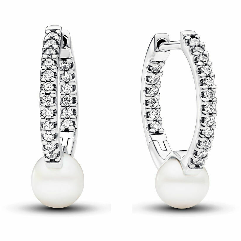 Pandora Hoop Earrings with Cultured Freshwater Pearls and Pavé