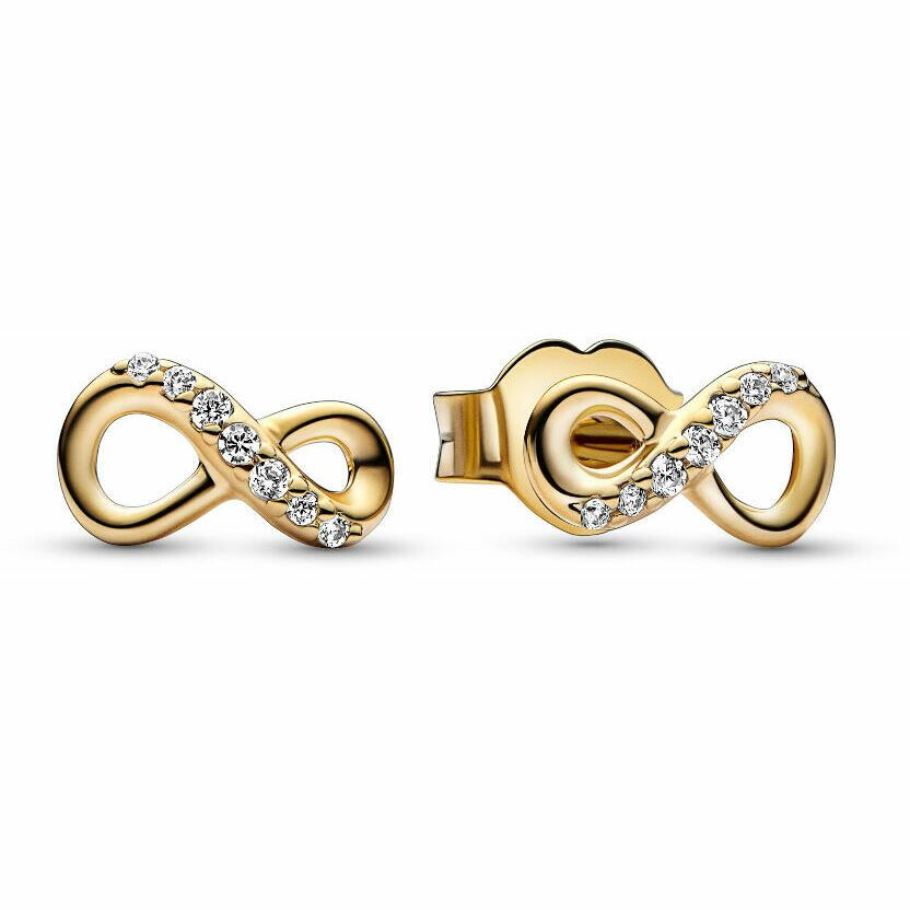 Pandora Infinity Earrings Yellow Gold Plated and Zirconia