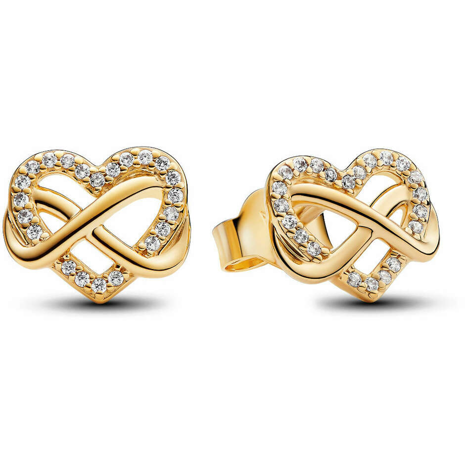 Pandora Infinity Heart Earrings Bright Stones Gold Plated