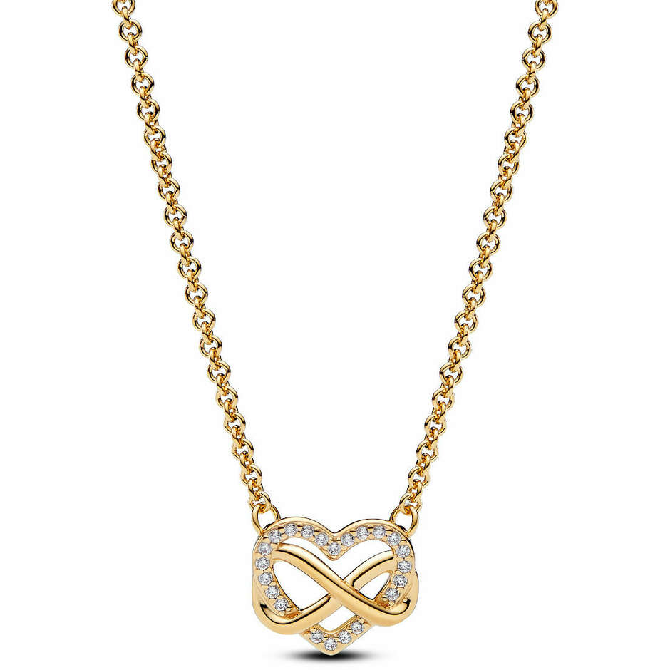 Pandora Infinity Heart Necklace Bright Stones Gold Plated