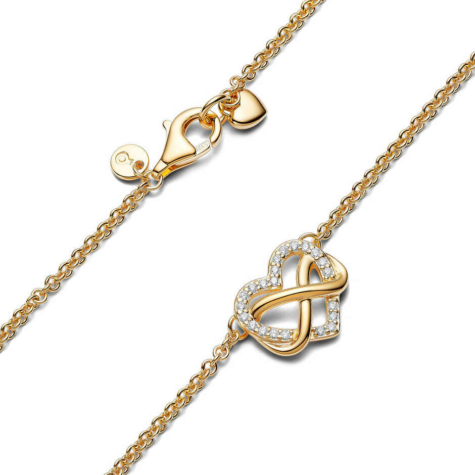 Pandora Infinity Heart Necklace Bright Stones Gold Plated