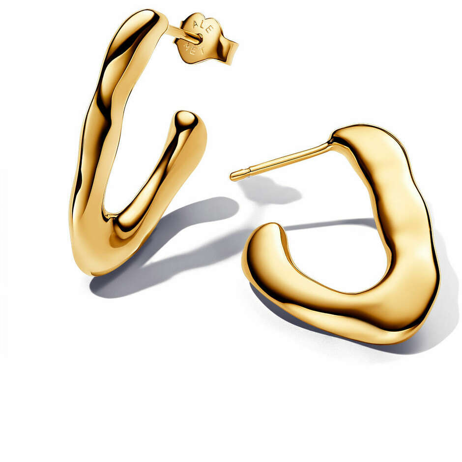 Pandora Open V Hoop Earrings Curved Line Gold Plated