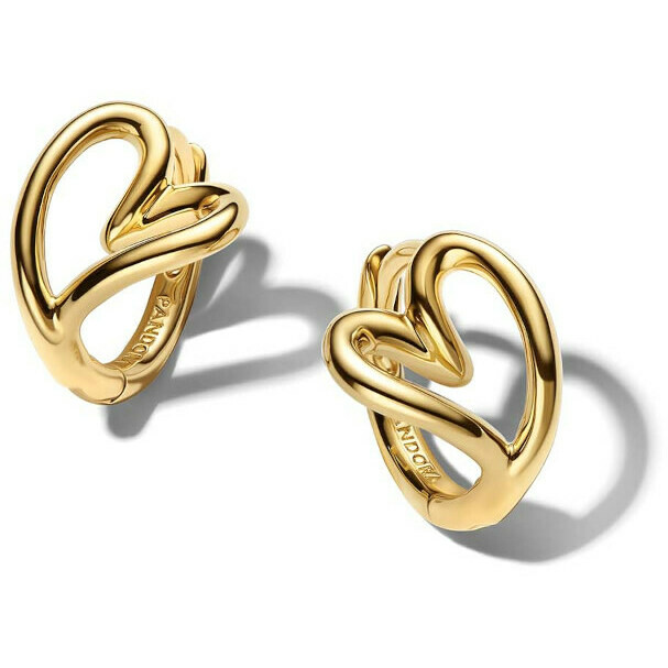 Pandora Small Heart Hoop Earrings, Curvy Line, Gold Plated