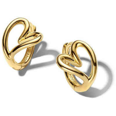 Pandora Small Heart Hoop Earrings, Curvy Line, Gold Plated