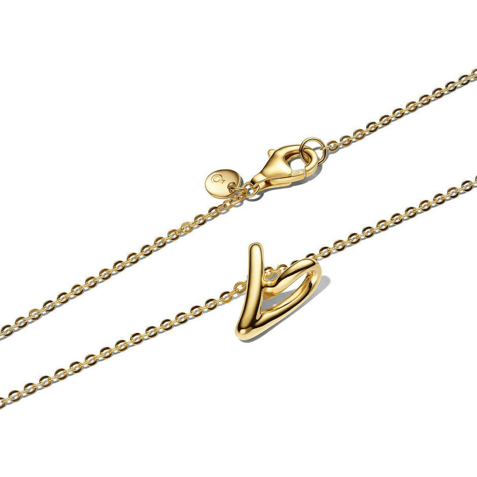 Pandora Small Heart Necklace Sinuous Line Gold Plated