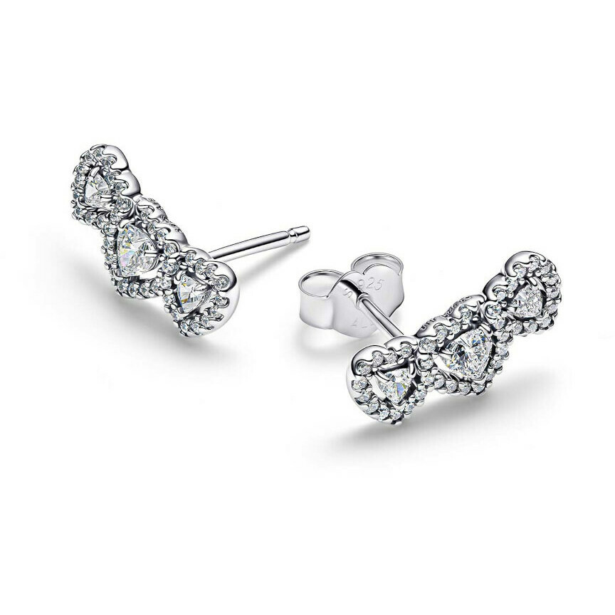 Pandora Three Hearts Silver Earrings