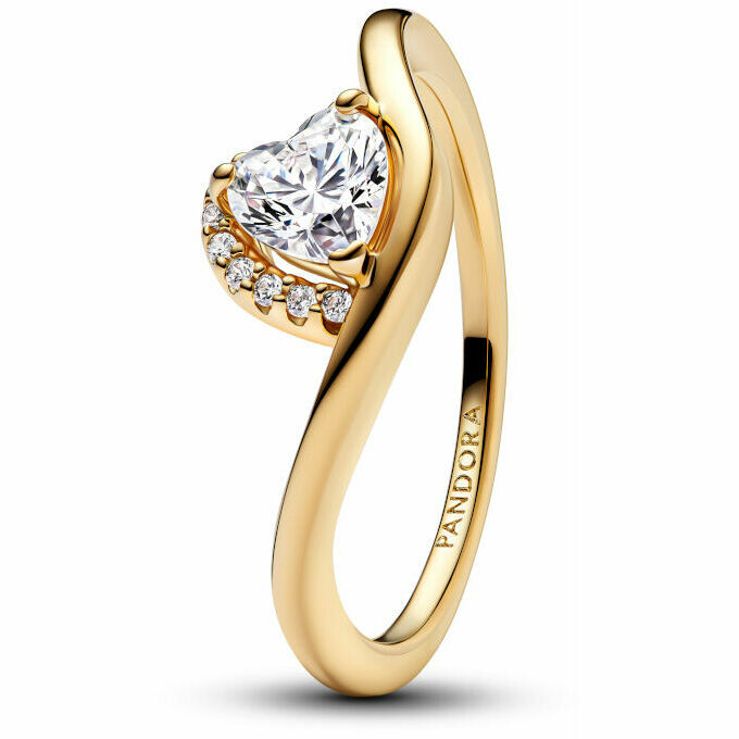 Pandora Wave Ring with Luminous Heart Gold Plated