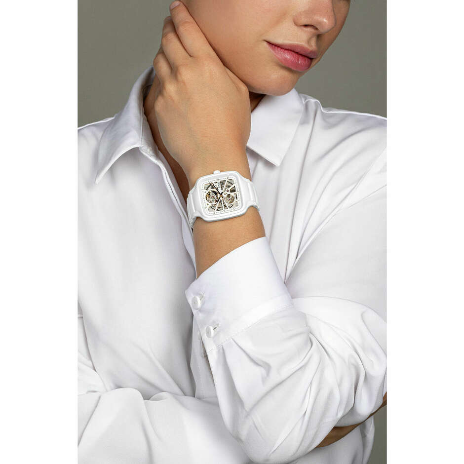 Rado True Square Open Heart Watch in White Ceramic