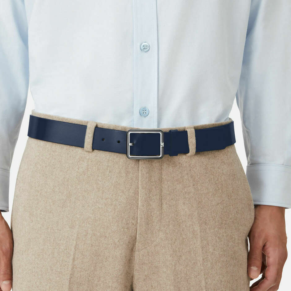 Reversible Montblanc belt in blue and gray leather with rectangular buckle