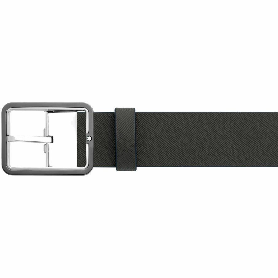 Reversible Montblanc belt in blue and gray leather with rectangular buckle