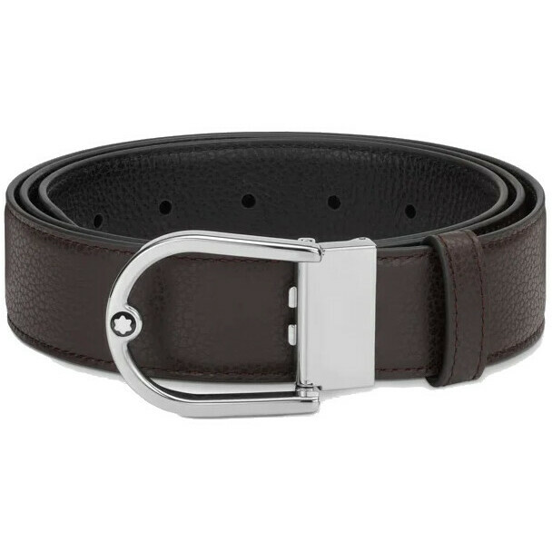 MONTBLANC ブラック ベルト MONTBLANC Double Leather Belt Black/Brown Adjustable Length
