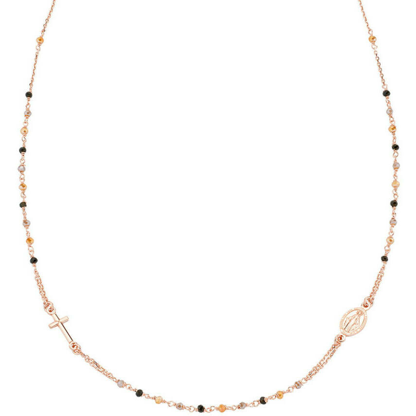 Rosary Necklace for Women in Rose Silver with Multicolor Amen Crystals