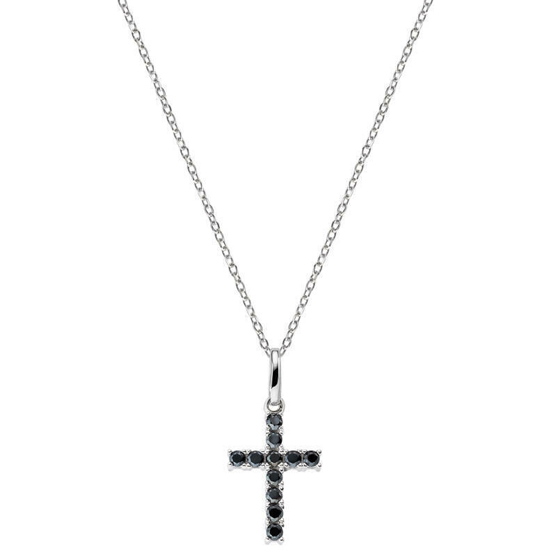 Rosary Necklace for Women in Silver with Black Zircons Amen