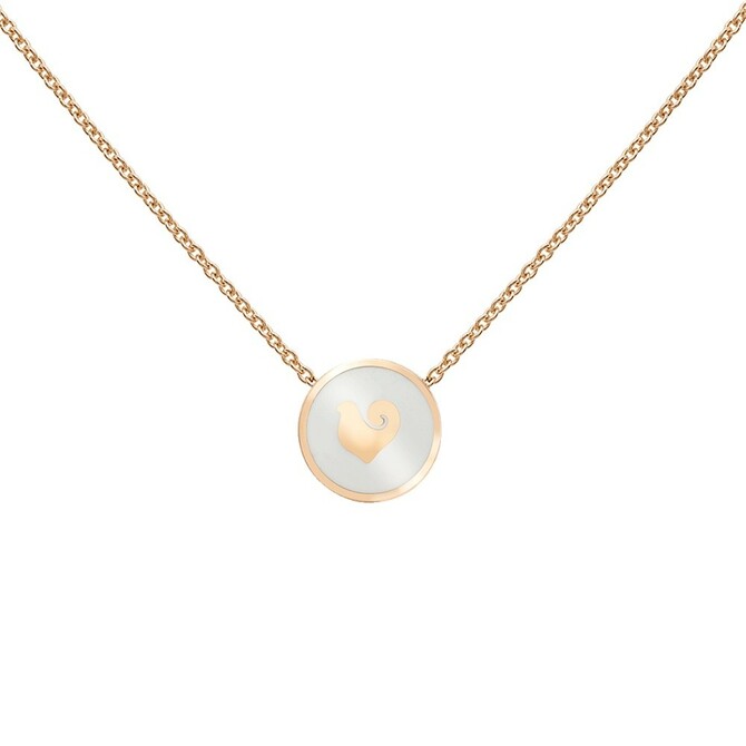 Rose Gold Chantecler Paillettes Necklace in rose gold, diamonds and white enamel