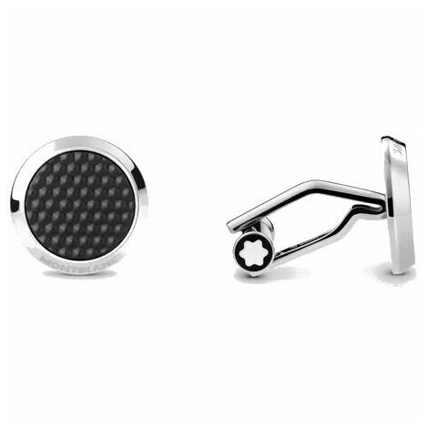 Round Montblanc Meisterstuck cufflinks in steel and black lacquer