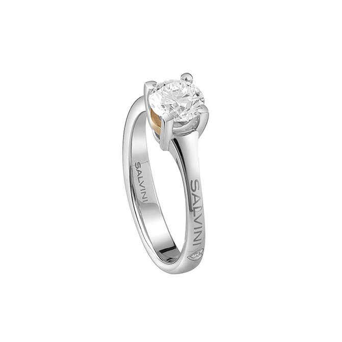 Salvini Battito solitaire ring in white and rose gold with diamond