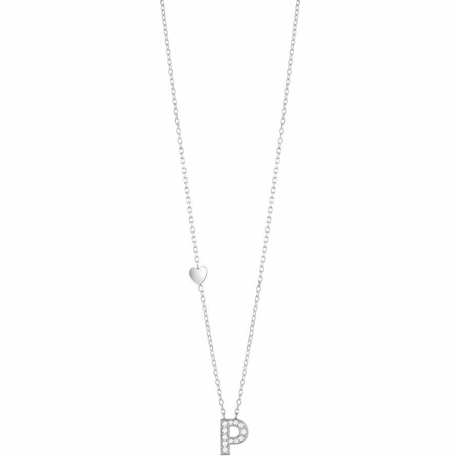 Salvini Be Happy necklace in 9KT white gold letter P with diamonds