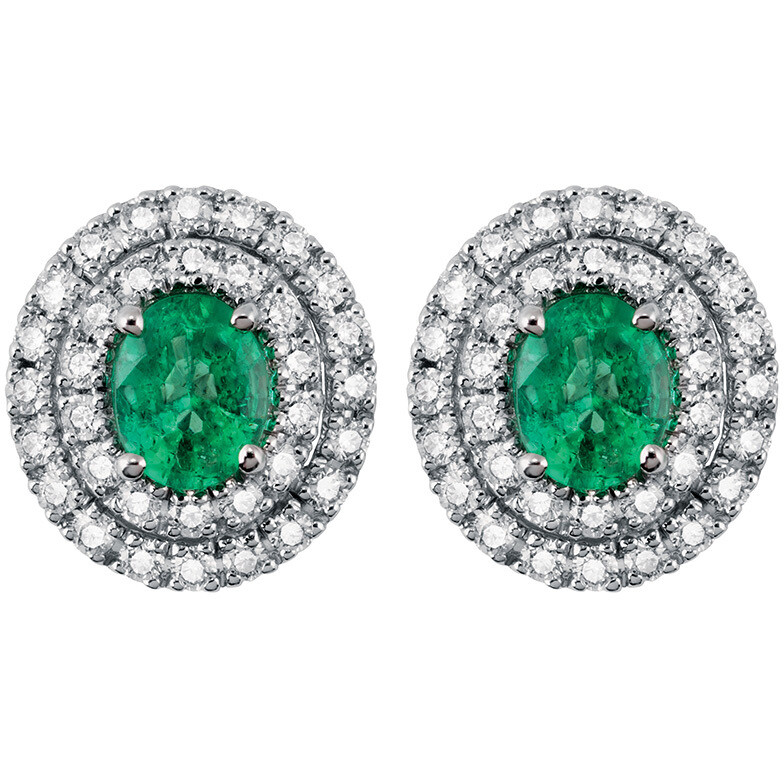 Salvini Dora lobe earrings with emeralds and double row of diamonds