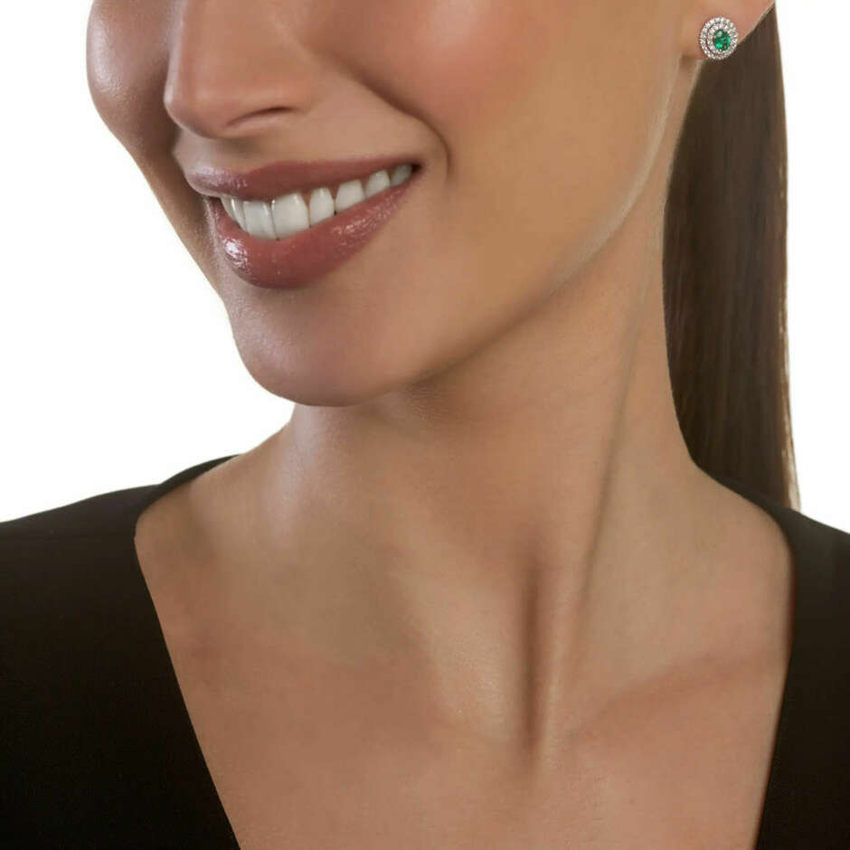 Salvini Dora lobe earrings with emeralds and double row of diamonds