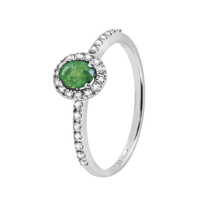 Salvini Dora ring in white gold with diamonds and emerald