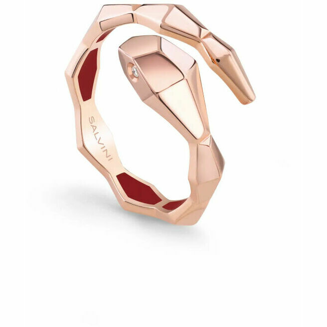 Salvini Eva snake ring in rose gold enamel and diamonds