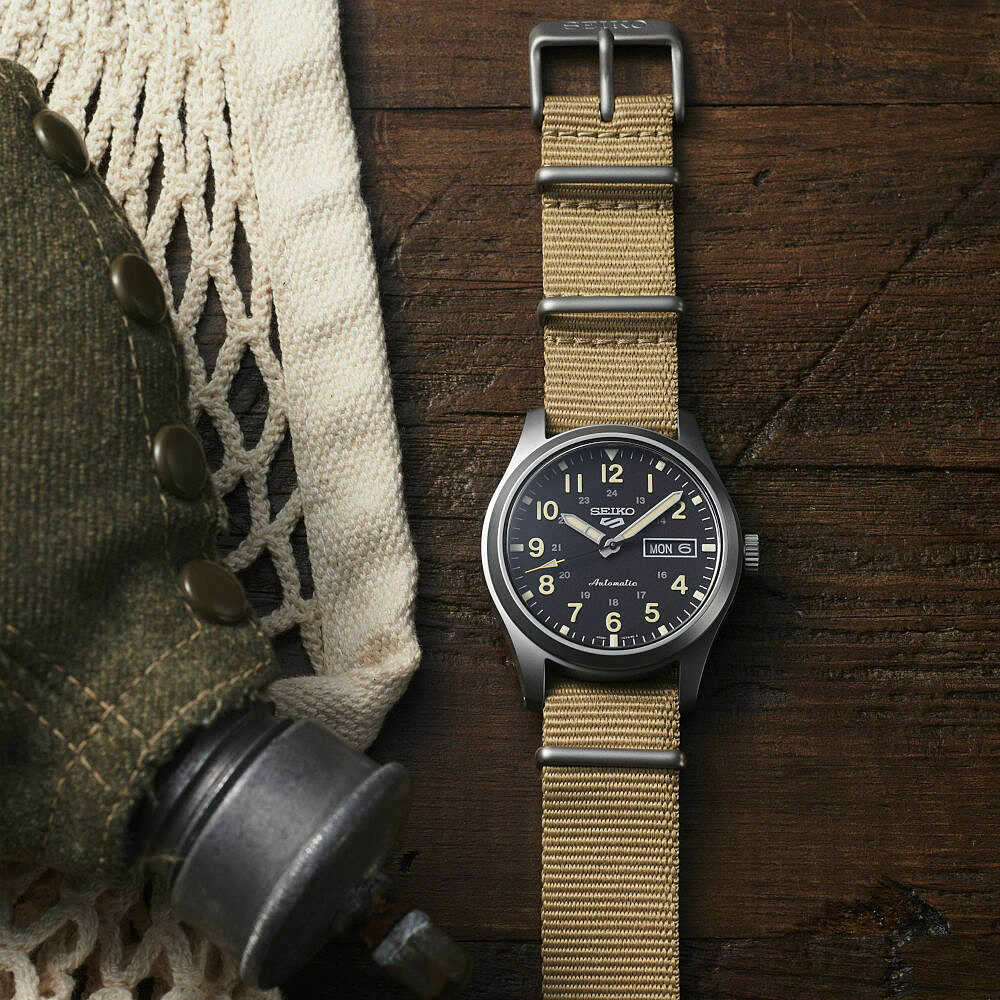 Seiko 5 Sports Automatic military black dial watch