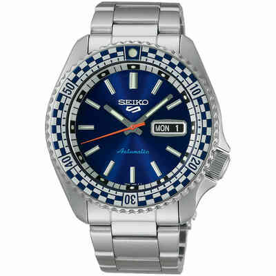 Seiko Sports Kinetic Steel Quartz Watch with blue dial