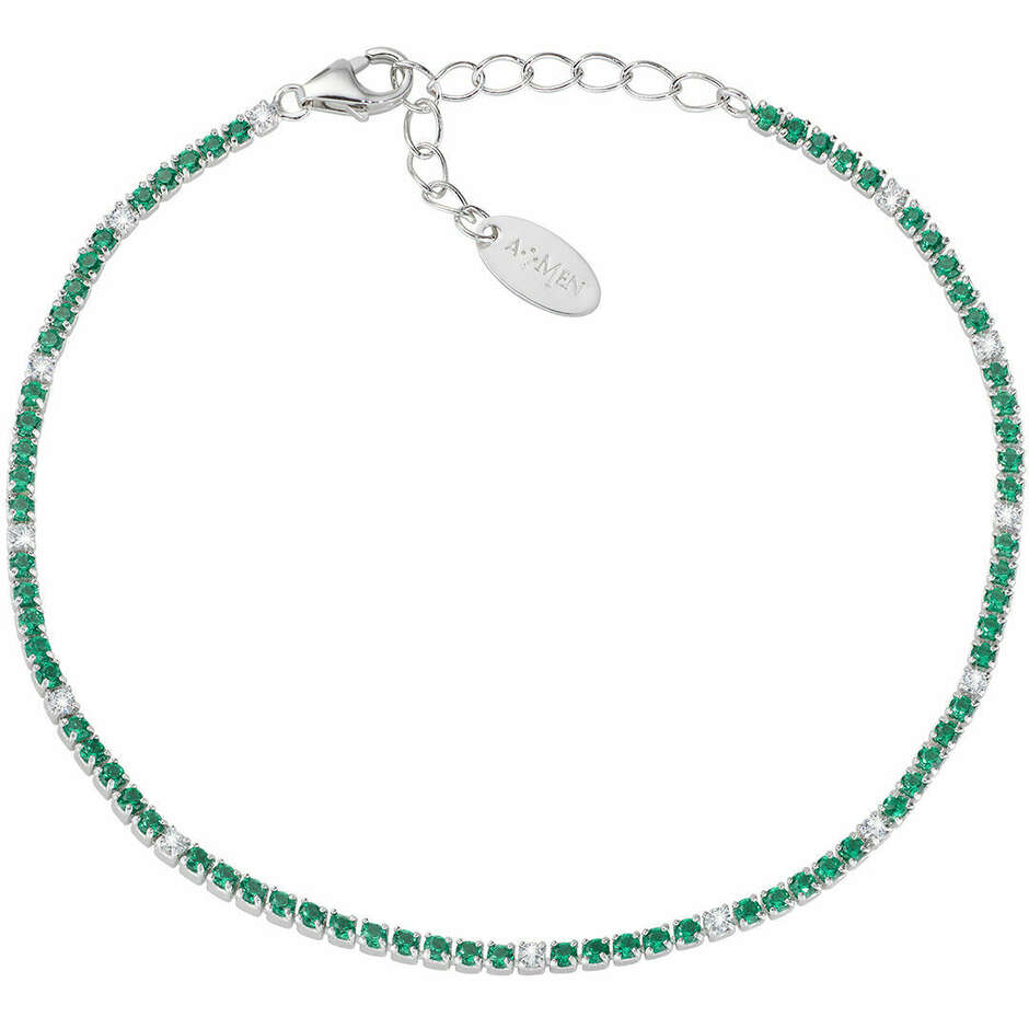 Silver Tennis Bracelet with Green and White Zircons 1.5 mm