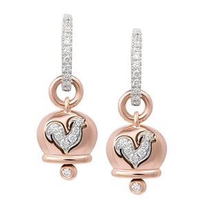 Small mono earring in rose gold with diamonds and rooster in pave diamonds Small mono earring in rose gold with diamonds and rooster in pave diamonds