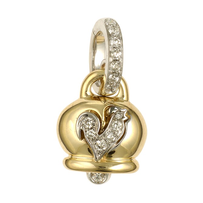 Small Pendant in Yellow Gold Chantecler Campanella and rooster with diamonds