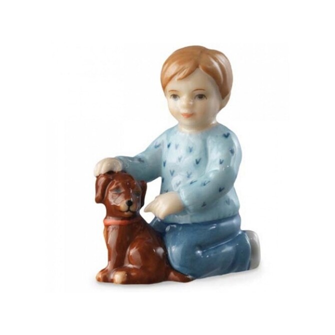 Statuina Royal Copenhagen Bimbo Inginocchiato con Cagnolino