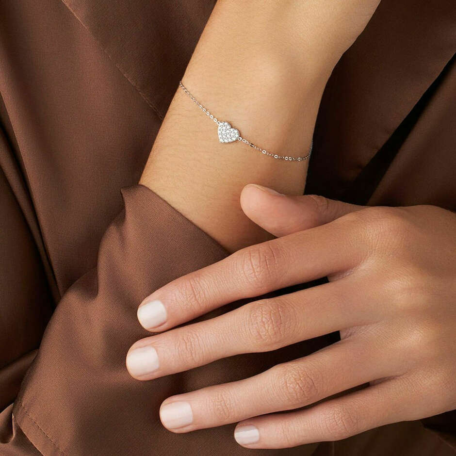 Stroili bracelet in white gold with a heart in pave zircons