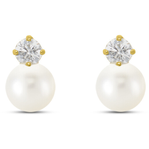 Stroili earrings with pearls and zircons in yellow gold
