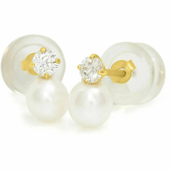 Stroili earrings with pearls and zircons in yellow gold
