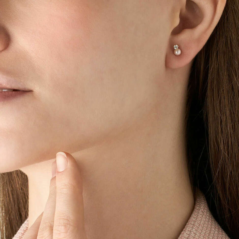 Stroili earrings with pearls and zircons in yellow gold