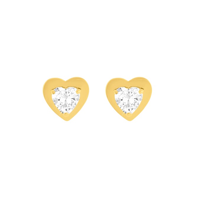 Stroili lobe earrings in yellow gold and Heart zircons