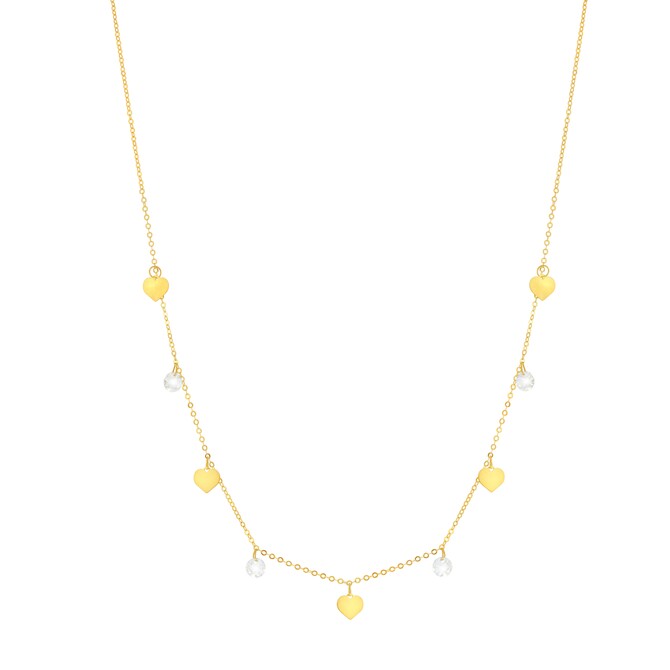 Stroili necklace in yellow gold with heart pendants and zircons